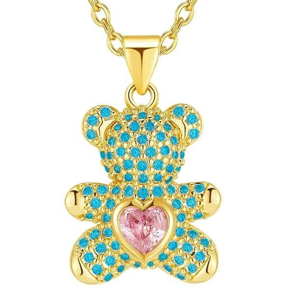 NWT Teady Bear Heart Pendant Necklace